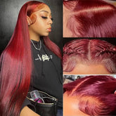 🍷 Burgundy Red Straight Wig (Pre-Plucked)